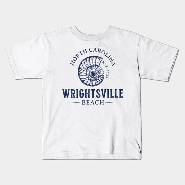 Wrightsville Beach, NC Summertime Vacationing Seashell Kids T-Shirt by Contentarama